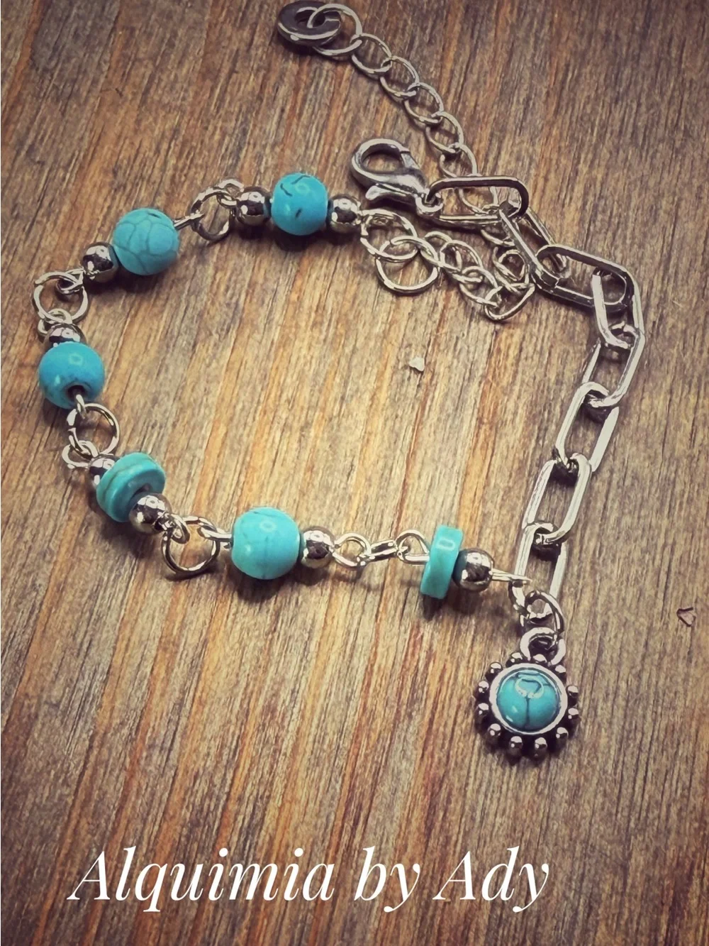 Silver sun dainty turquoise summer beaded bracelet